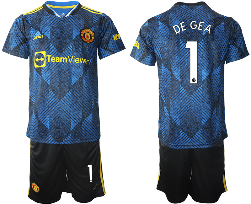 Men 2021-2022 Club Manchester United Second away blue #1 Soccer Jersey